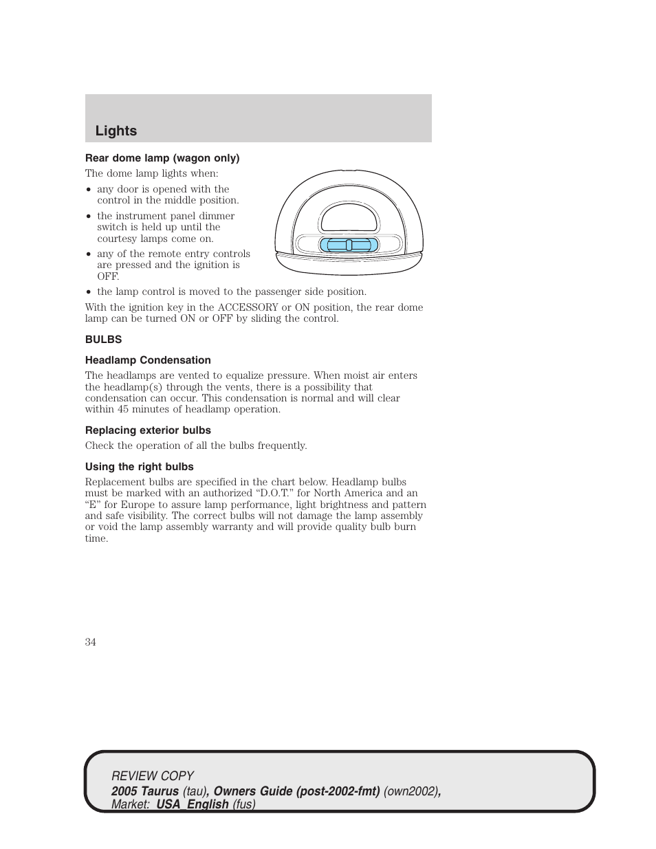 Lights | FORD 2005 Taurus v.2 User Manual | Page 34 / 248