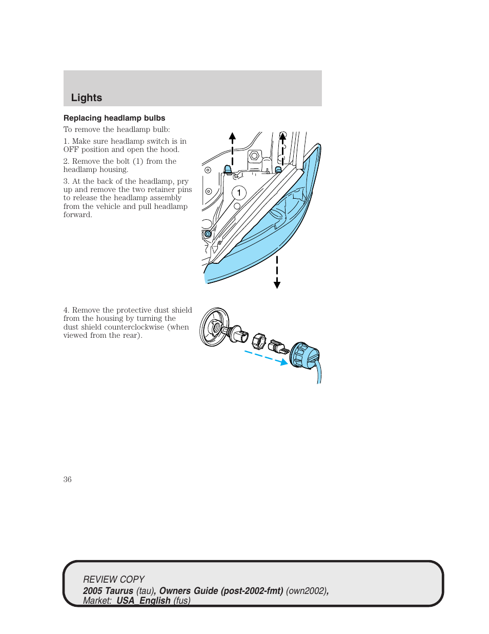 Lights | FORD 2005 Taurus v.2 User Manual | Page 36 / 248