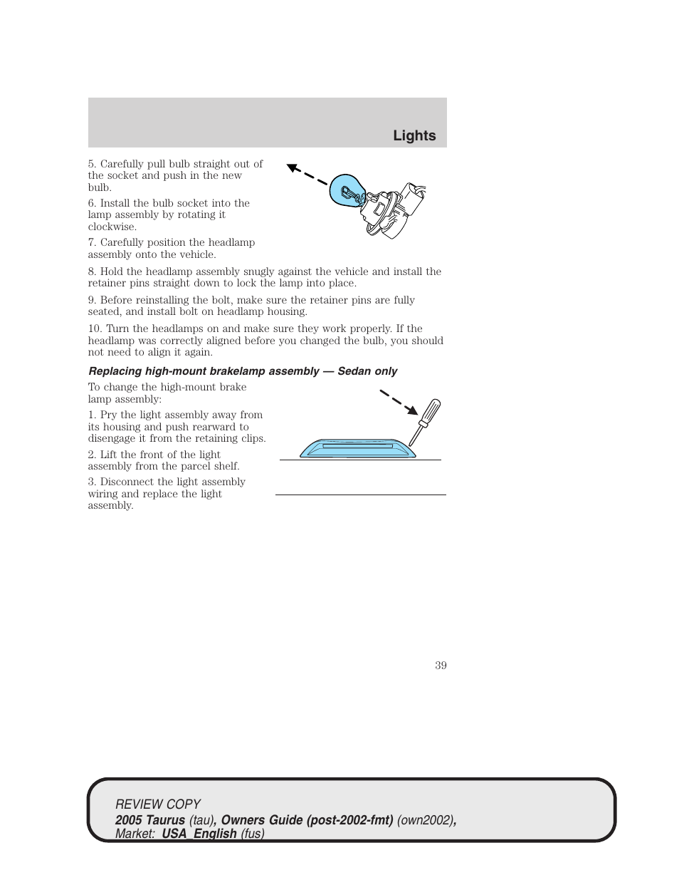 Lights | FORD 2005 Taurus v.2 User Manual | Page 39 / 248