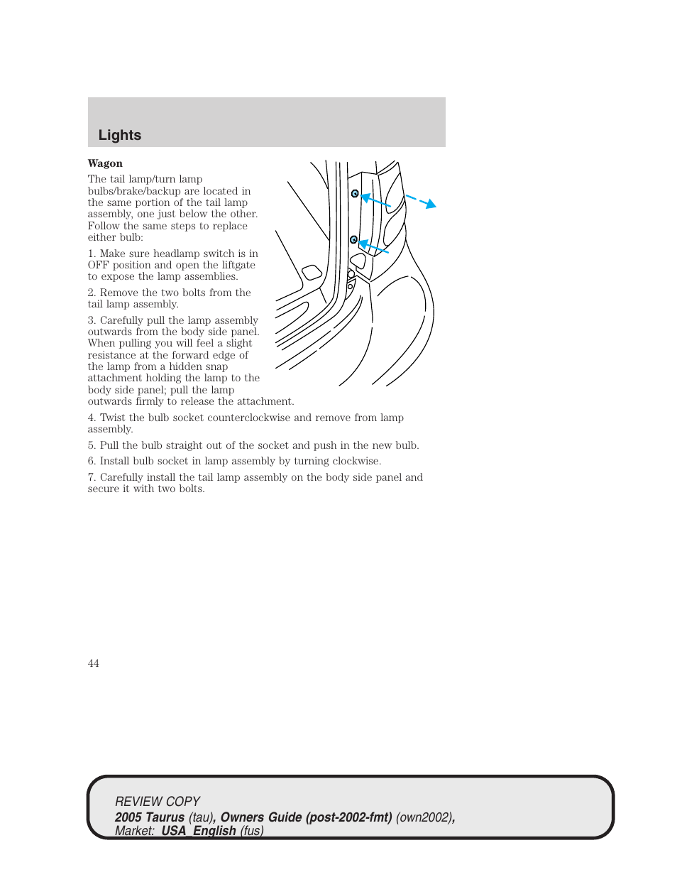 Lights | FORD 2005 Taurus v.2 User Manual | Page 44 / 248