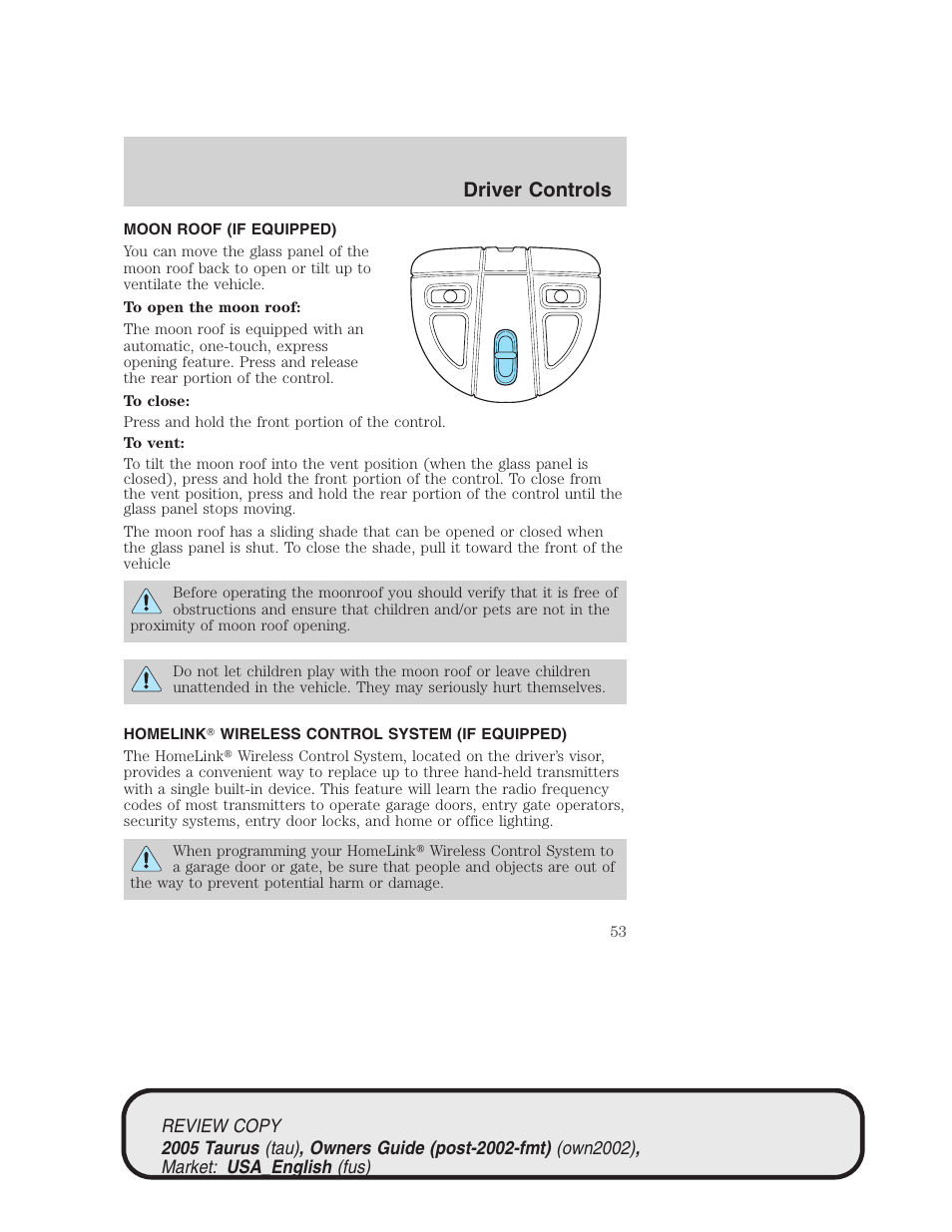 Driver controls | FORD 2005 Taurus v.2 User Manual | Page 53 / 248