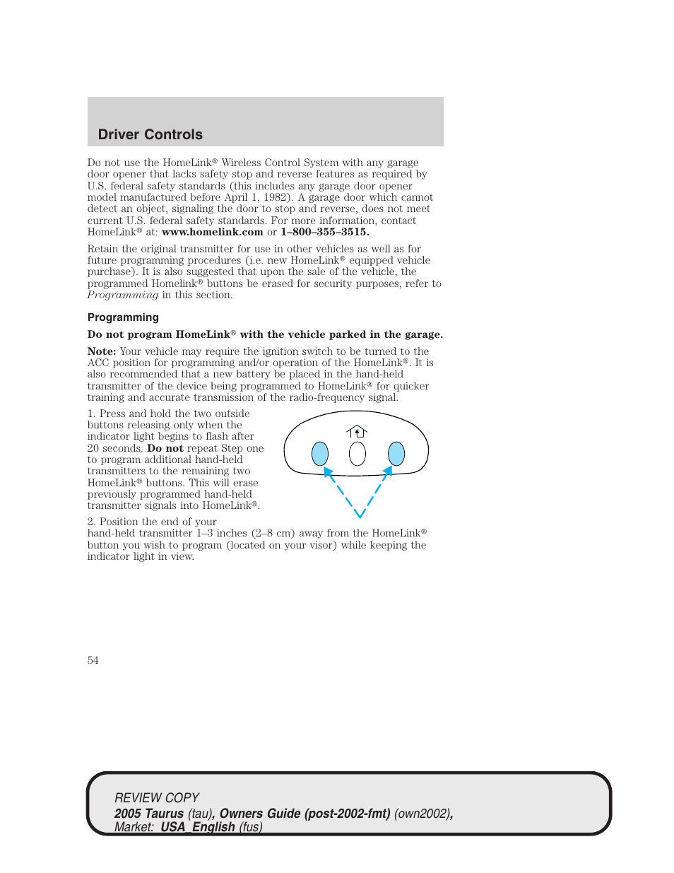 Driver controls | FORD 2005 Taurus v.2 User Manual | Page 54 / 248