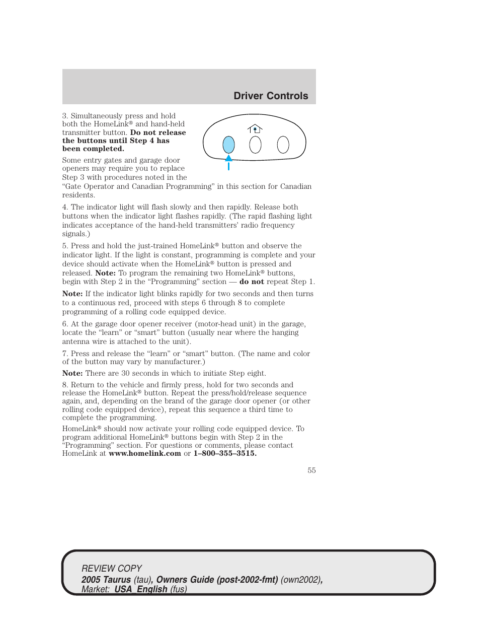 Driver controls | FORD 2005 Taurus v.2 User Manual | Page 55 / 248
