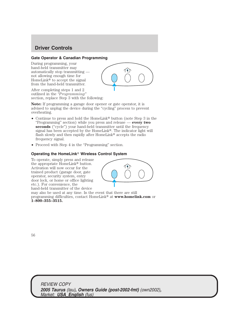 Driver controls | FORD 2005 Taurus v.2 User Manual | Page 56 / 248