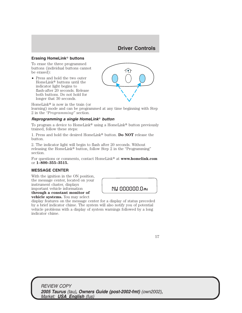 Driver controls | FORD 2005 Taurus v.2 User Manual | Page 57 / 248