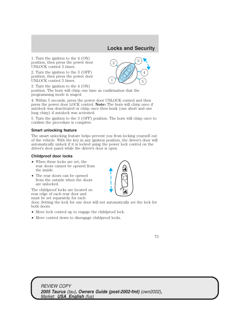 Locks and security | FORD 2005 Taurus v.2 User Manual | Page 73 / 248