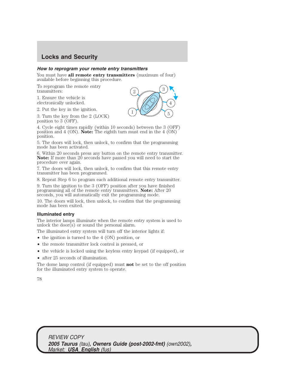 Locks and security | FORD 2005 Taurus v.2 User Manual | Page 78 / 248