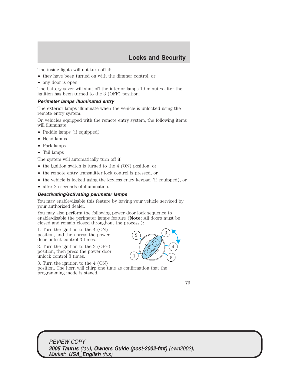 Locks and security | FORD 2005 Taurus v.2 User Manual | Page 79 / 248