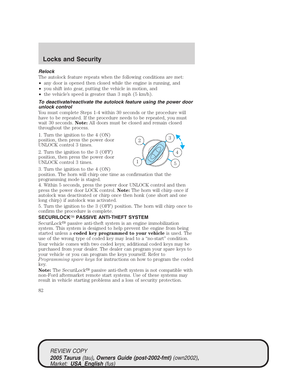 Locks and security | FORD 2005 Taurus v.2 User Manual | Page 82 / 248