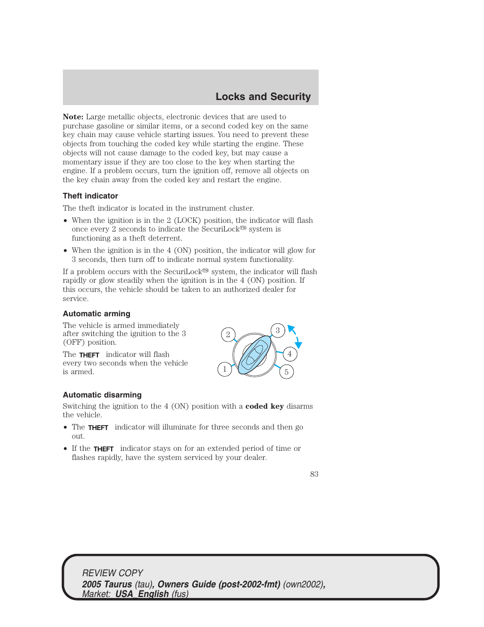 Locks and security | FORD 2005 Taurus v.2 User Manual | Page 83 / 248