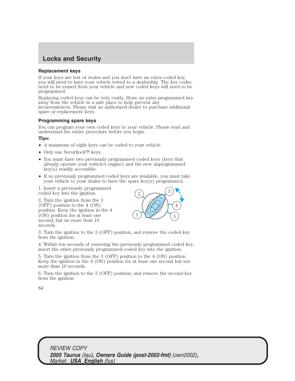 Locks and security | FORD 2005 Taurus v.2 User Manual | Page 84 / 248
