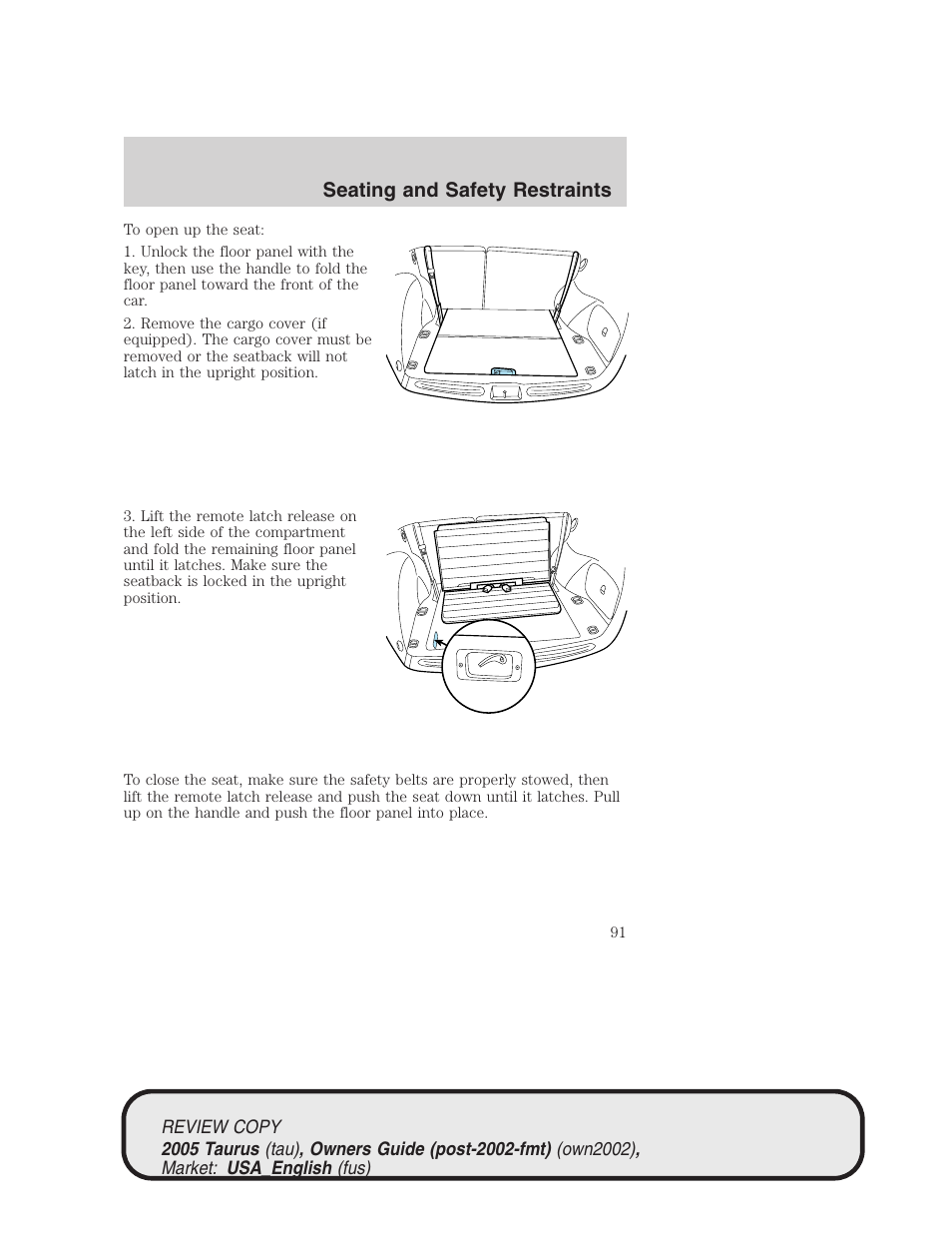 Seating and safety restraints | FORD 2005 Taurus v.2 User Manual | Page 91 / 248