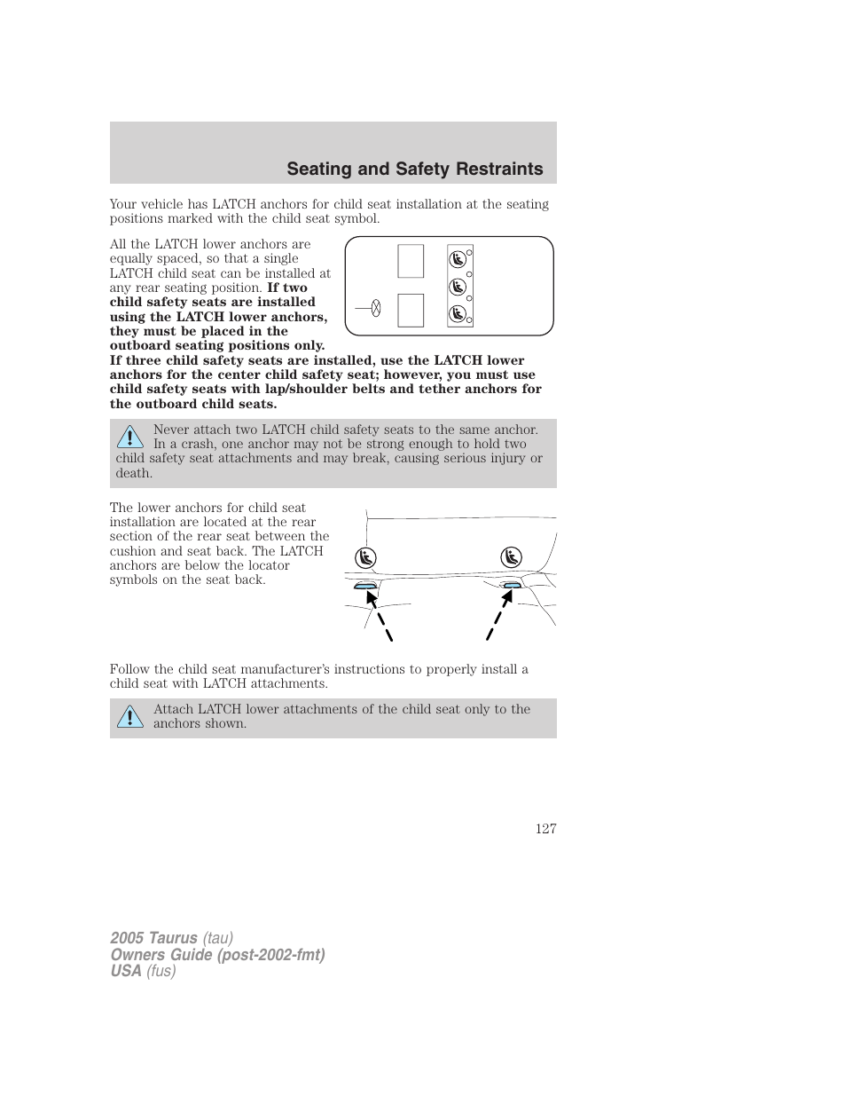 Seating and safety restraints | FORD 2005 Taurus v.3 User Manual | Page 127 / 256