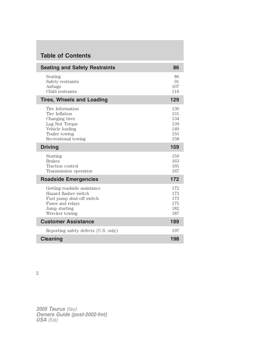 FORD 2005 Taurus v.3 User Manual | Page 2 / 256