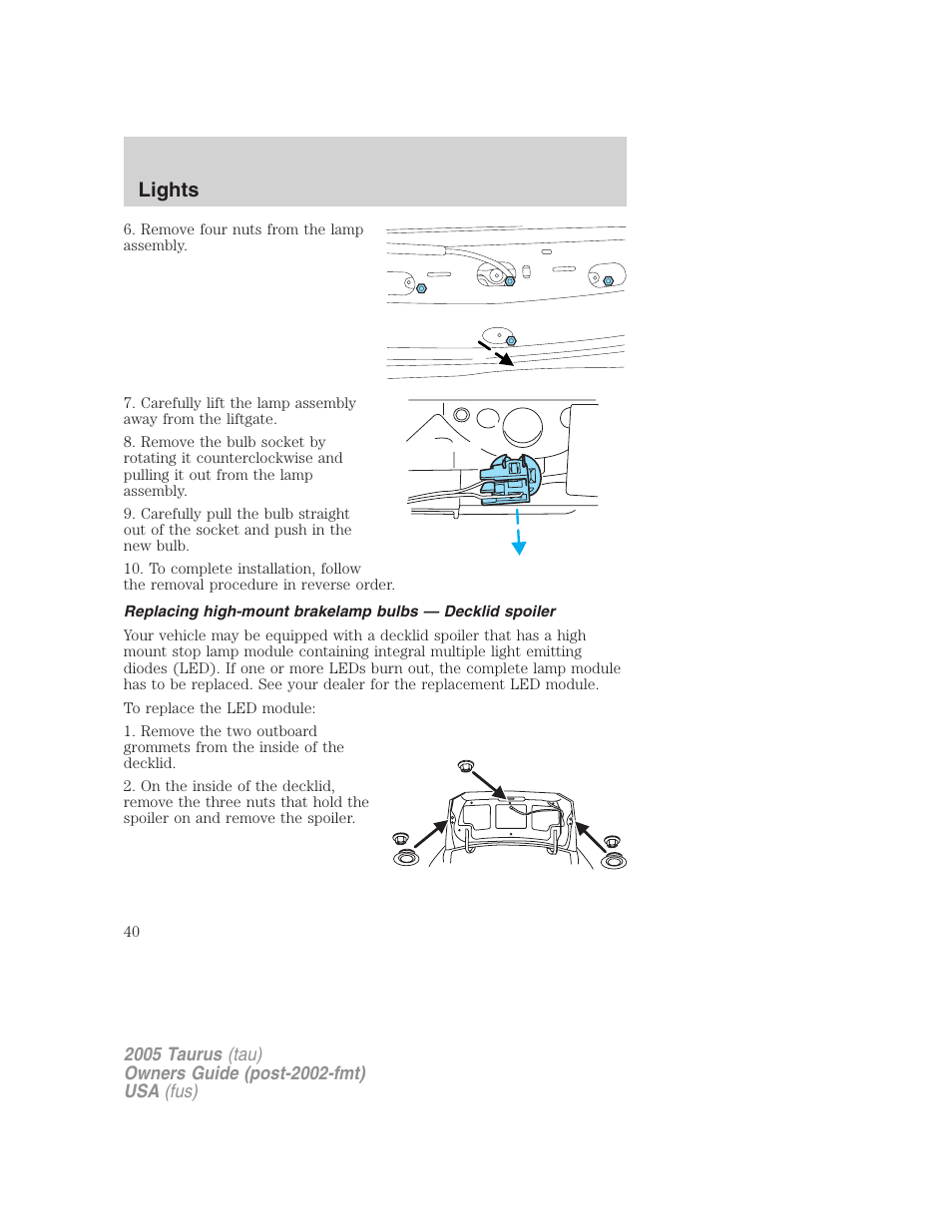Lights | FORD 2005 Taurus v.3 User Manual | Page 40 / 256