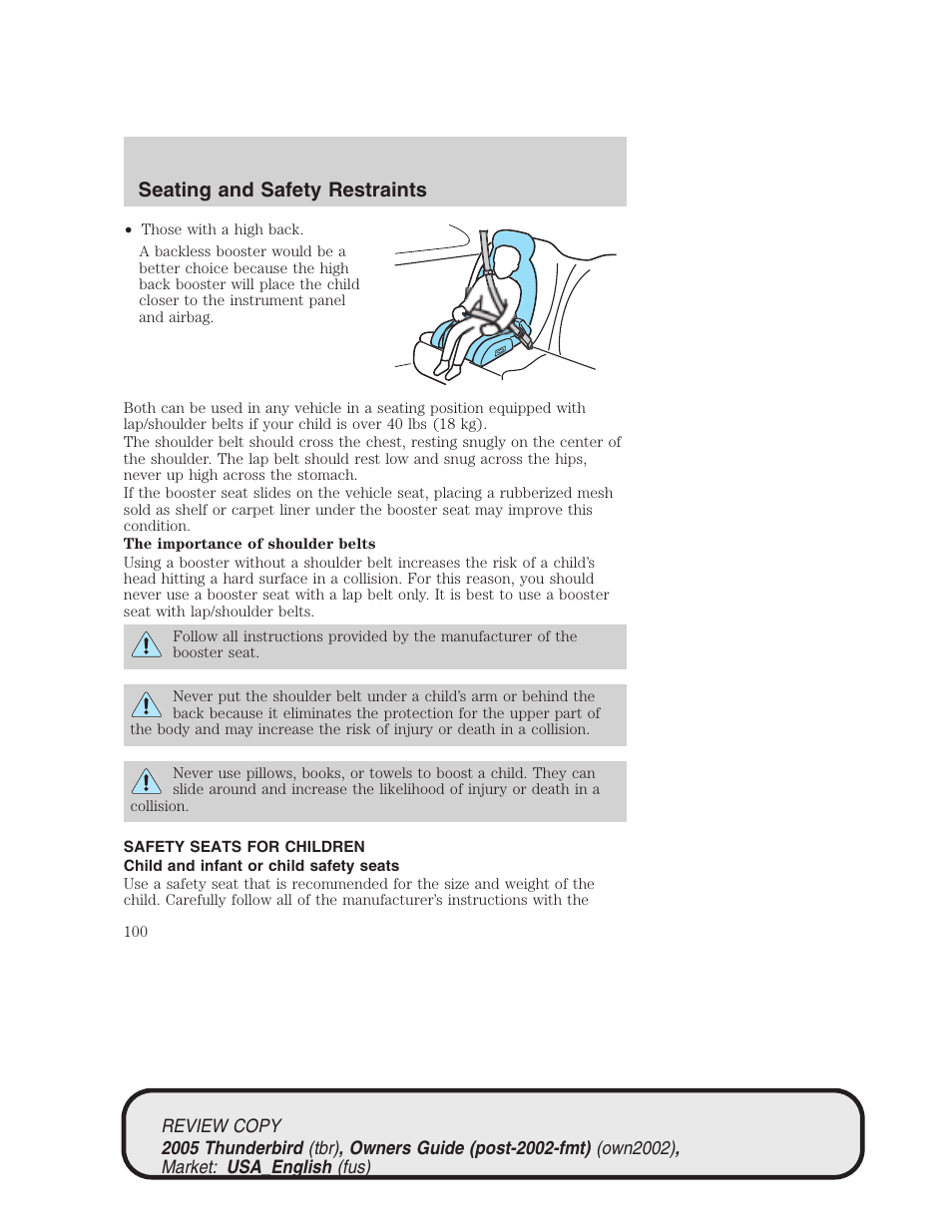 Seating and safety restraints | FORD 2005 Thunderbird v.1 User Manual | Page 100 / 224