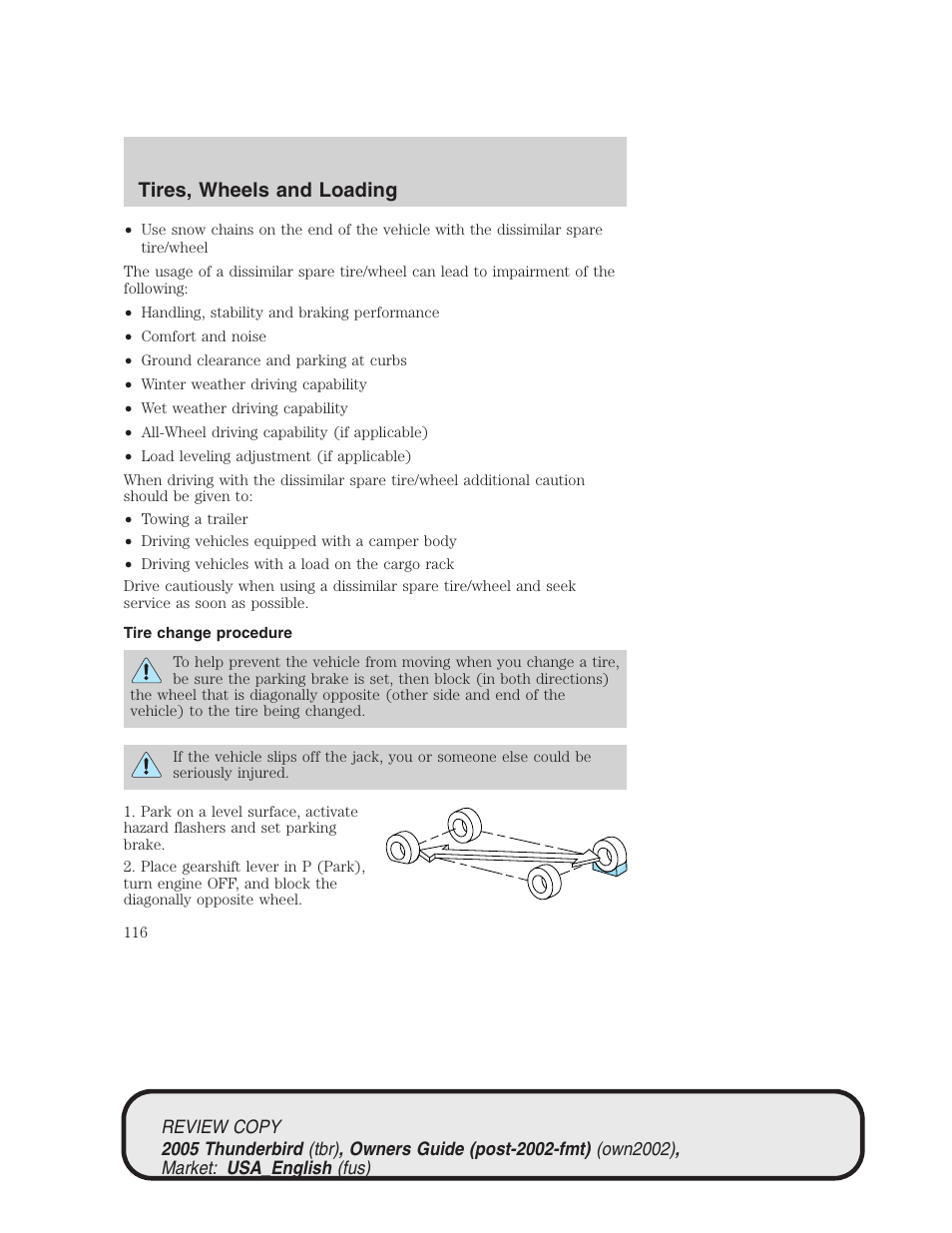 Tires, wheels and loading | FORD 2005 Thunderbird v.1 User Manual | Page 116 / 224