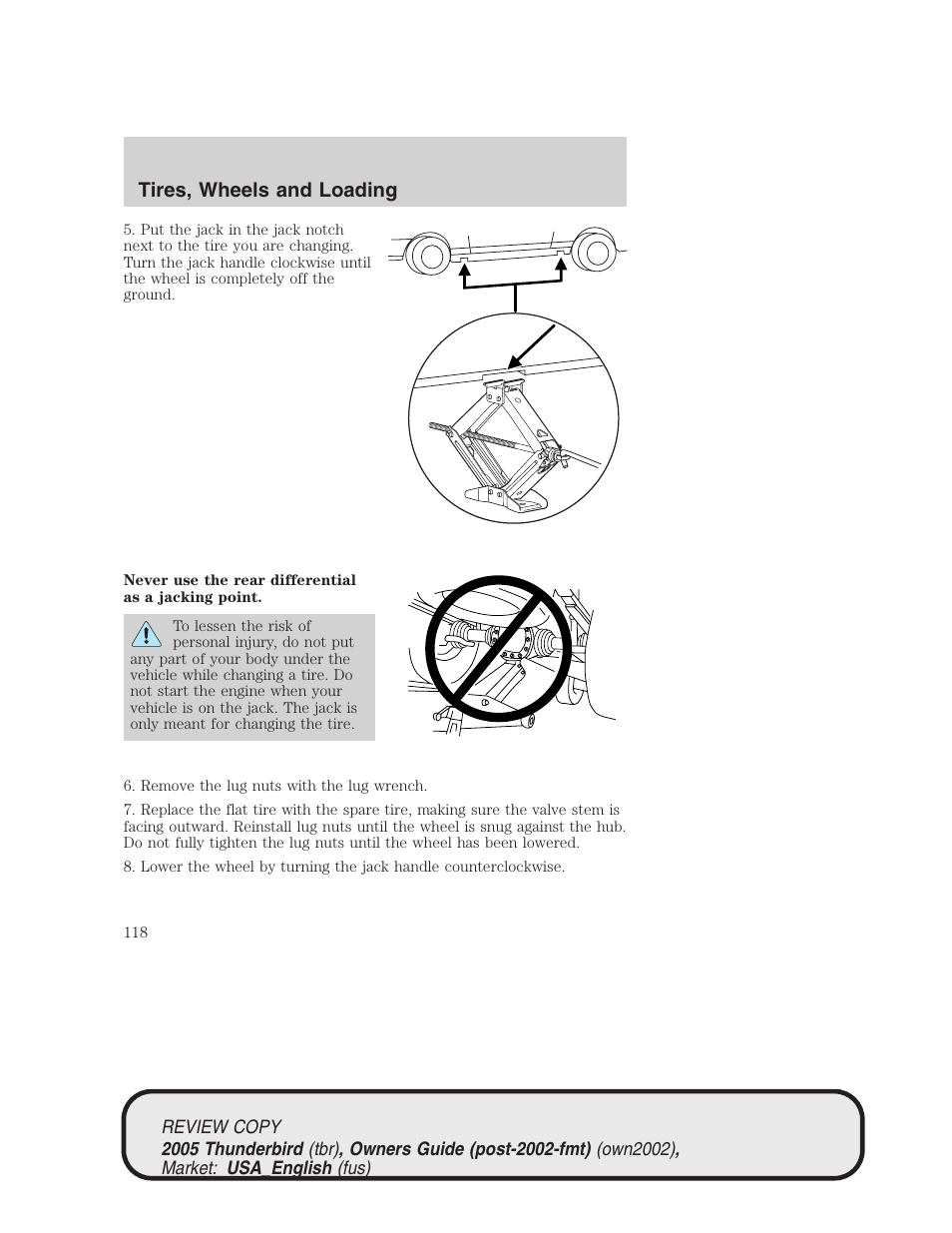 Tires, wheels and loading | FORD 2005 Thunderbird v.1 User Manual | Page 118 / 224