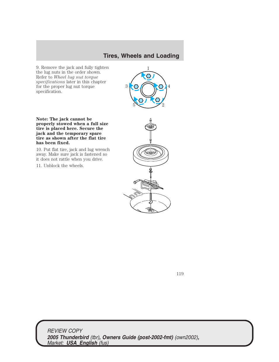 Tires, wheels and loading | FORD 2005 Thunderbird v.1 User Manual | Page 119 / 224