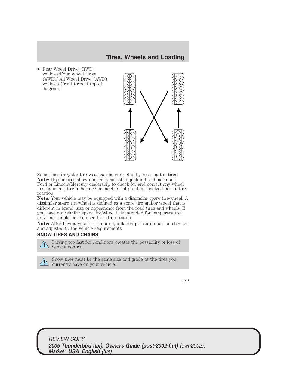 Tires, wheels and loading | FORD 2005 Thunderbird v.1 User Manual | Page 129 / 224