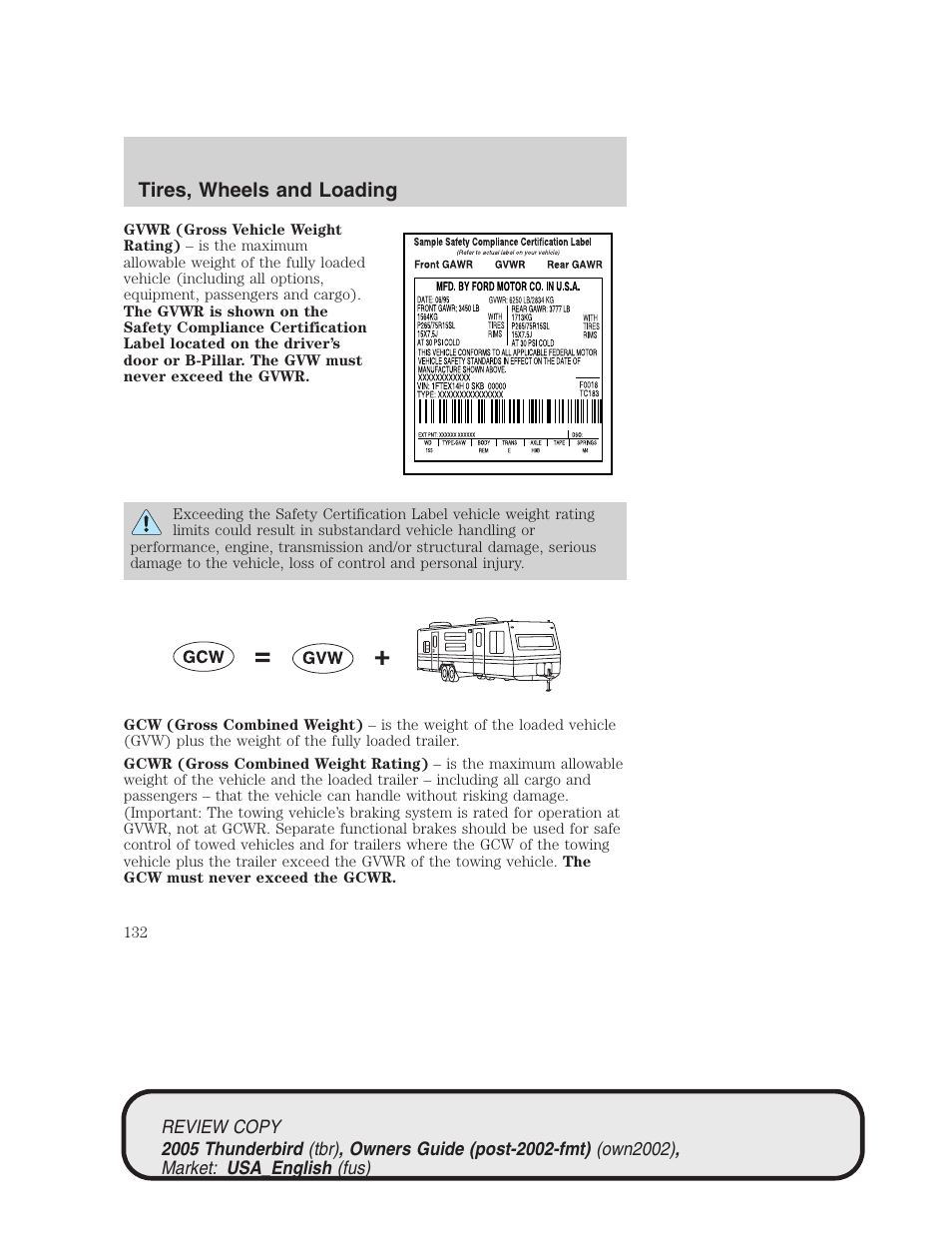 Tires, wheels and loading | FORD 2005 Thunderbird v.1 User Manual | Page 132 / 224