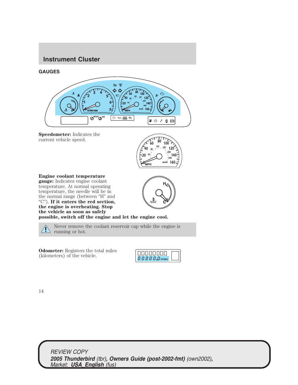 Instrument cluster | FORD 2005 Thunderbird v.1 User Manual | Page 14 / 224
