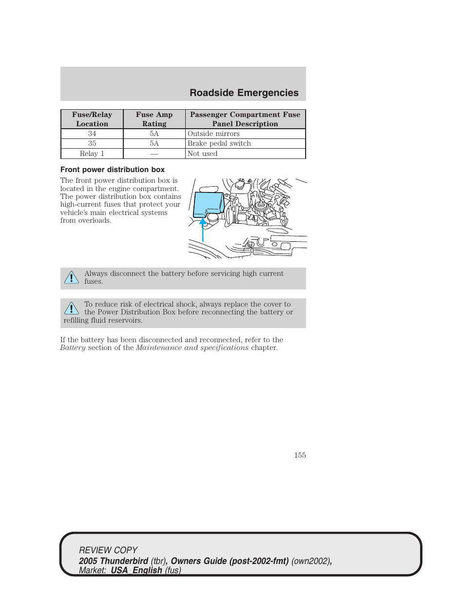 Roadside emergencies | FORD 2005 Thunderbird v.1 User Manual | Page 155 / 224