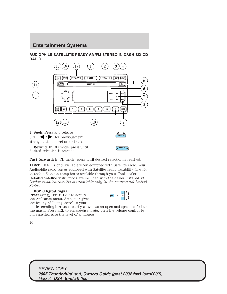 Entertainment systems | FORD 2005 Thunderbird v.1 User Manual | Page 16 / 224