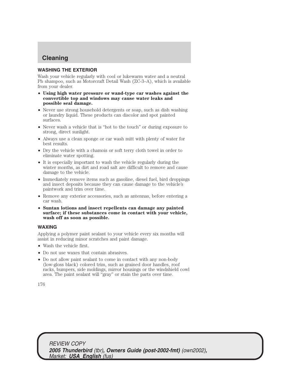 Cleaning | FORD 2005 Thunderbird v.1 User Manual | Page 176 / 224