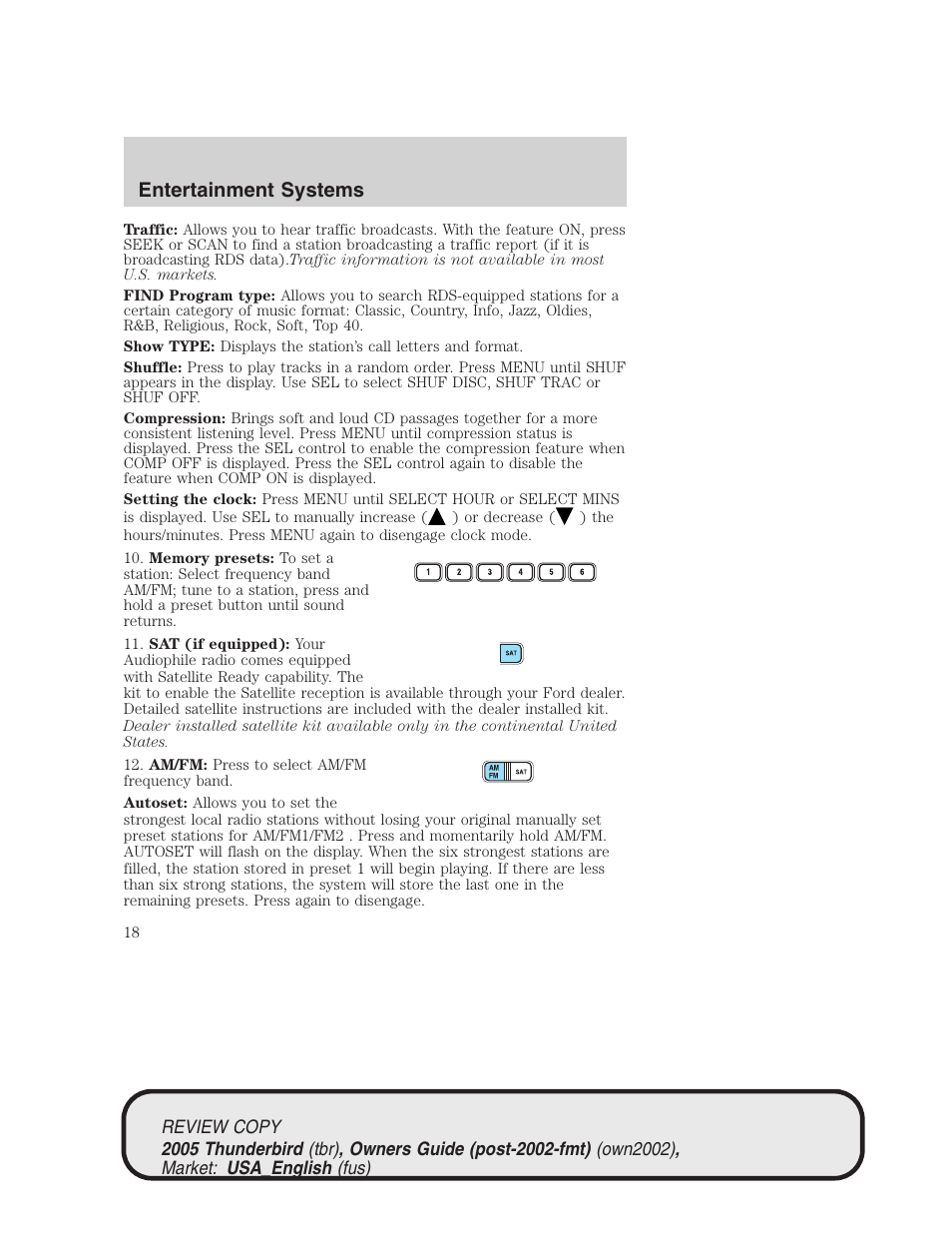 Entertainment systems | FORD 2005 Thunderbird v.1 User Manual | Page 18 / 224
