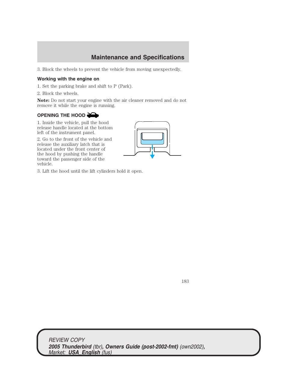 Maintenance and specifications | FORD 2005 Thunderbird v.1 User Manual | Page 183 / 224