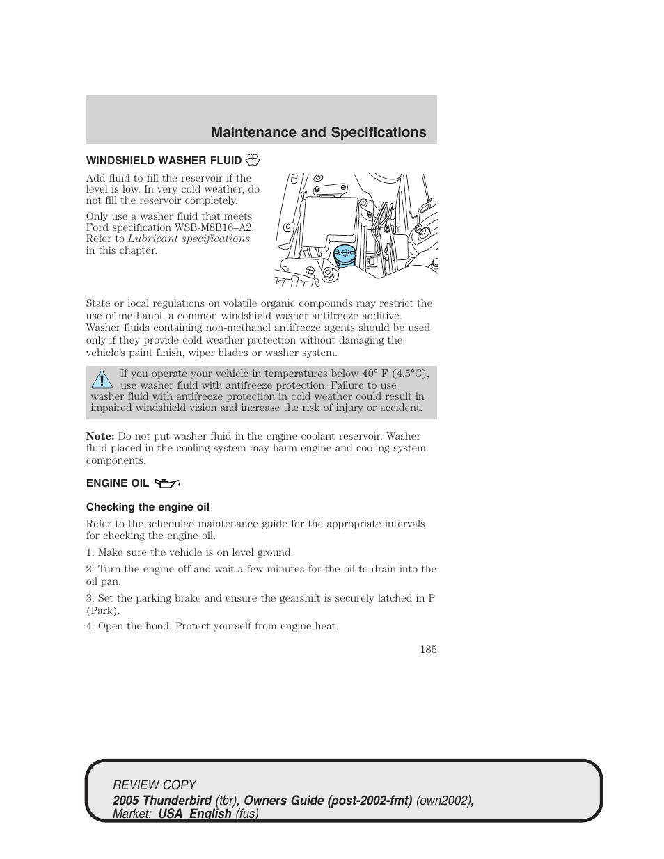 Maintenance and specifications | FORD 2005 Thunderbird v.1 User Manual | Page 185 / 224