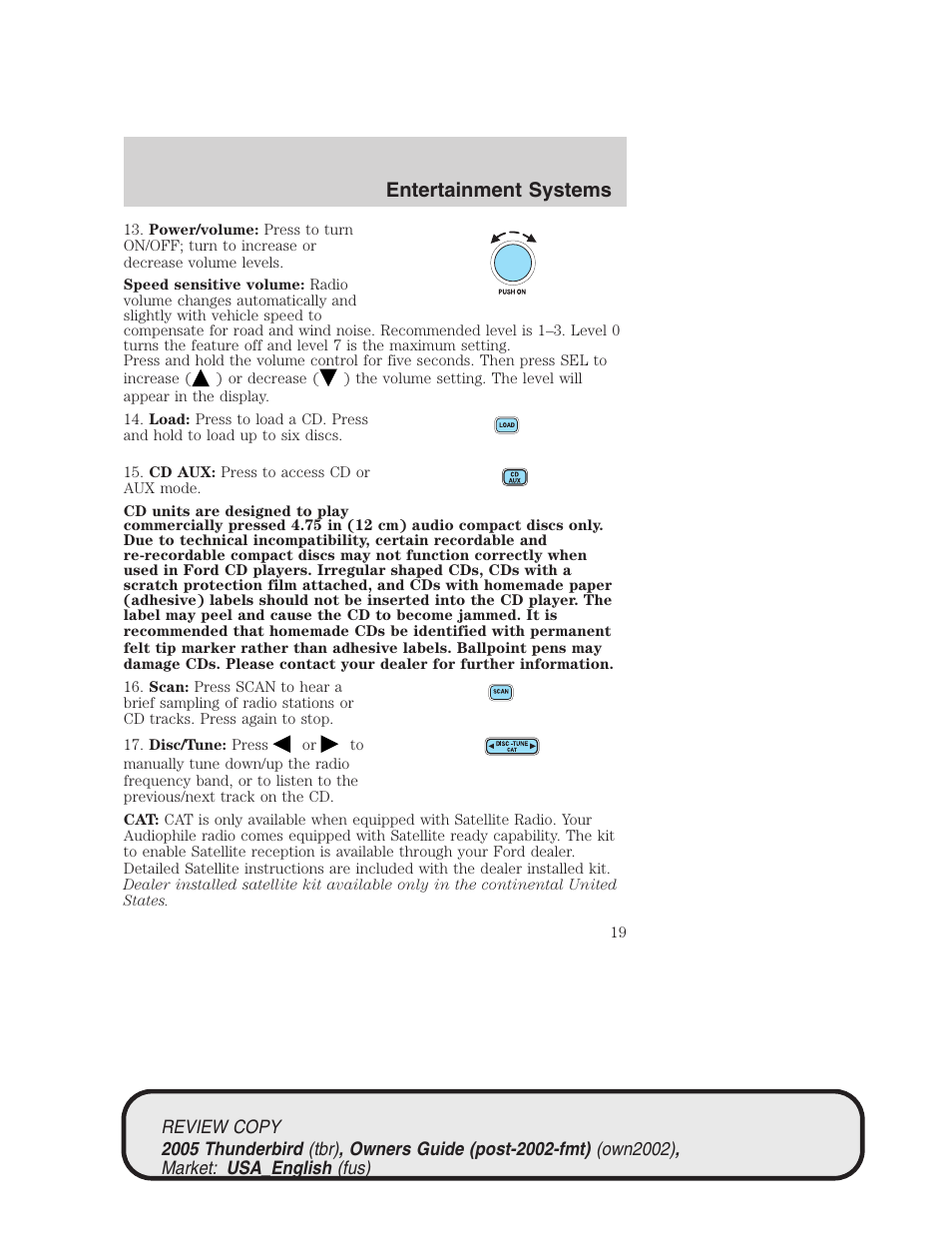 Entertainment systems | FORD 2005 Thunderbird v.1 User Manual | Page 19 / 224