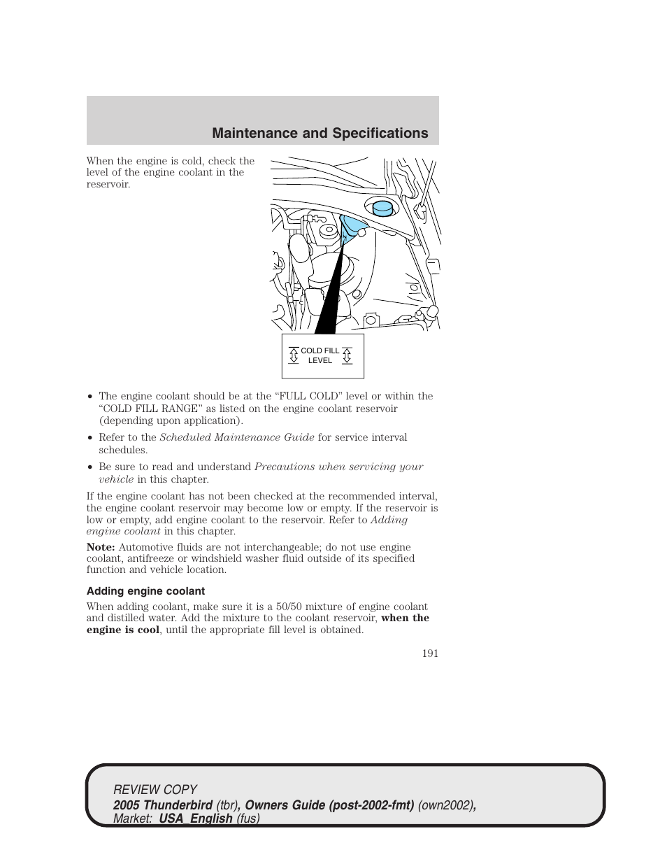 Maintenance and specifications | FORD 2005 Thunderbird v.1 User Manual | Page 191 / 224