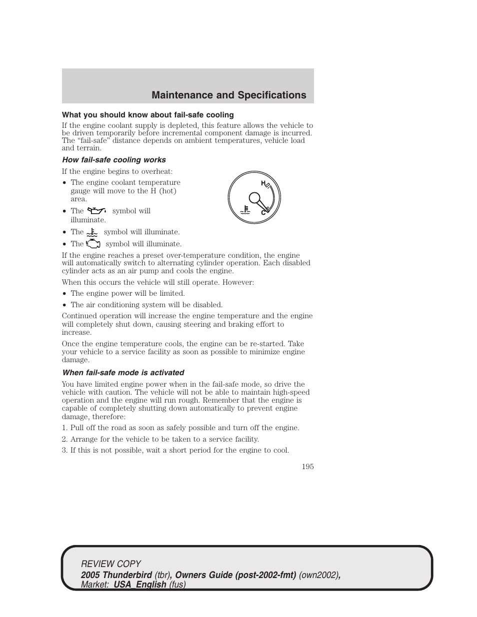 Maintenance and specifications | FORD 2005 Thunderbird v.1 User Manual | Page 195 / 224