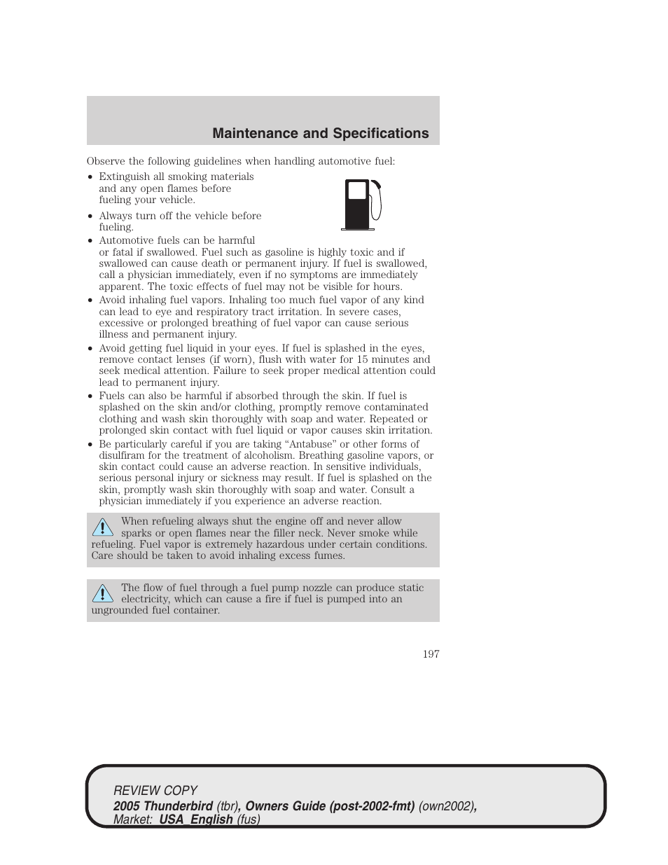 Maintenance and specifications | FORD 2005 Thunderbird v.1 User Manual | Page 197 / 224