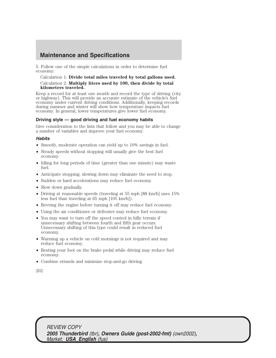 Maintenance and specifications | FORD 2005 Thunderbird v.1 User Manual | Page 202 / 224