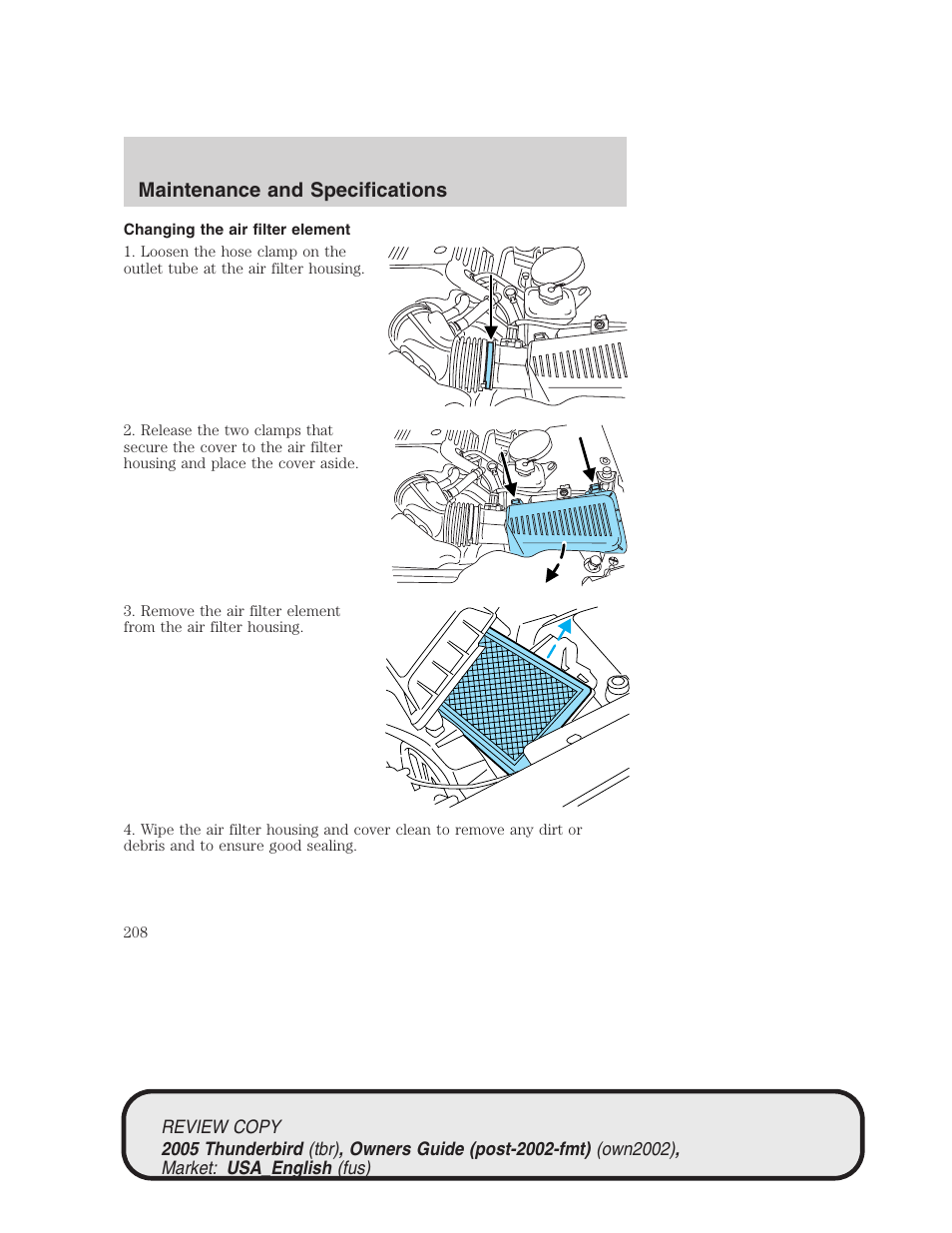 Maintenance and specifications | FORD 2005 Thunderbird v.1 User Manual | Page 208 / 224