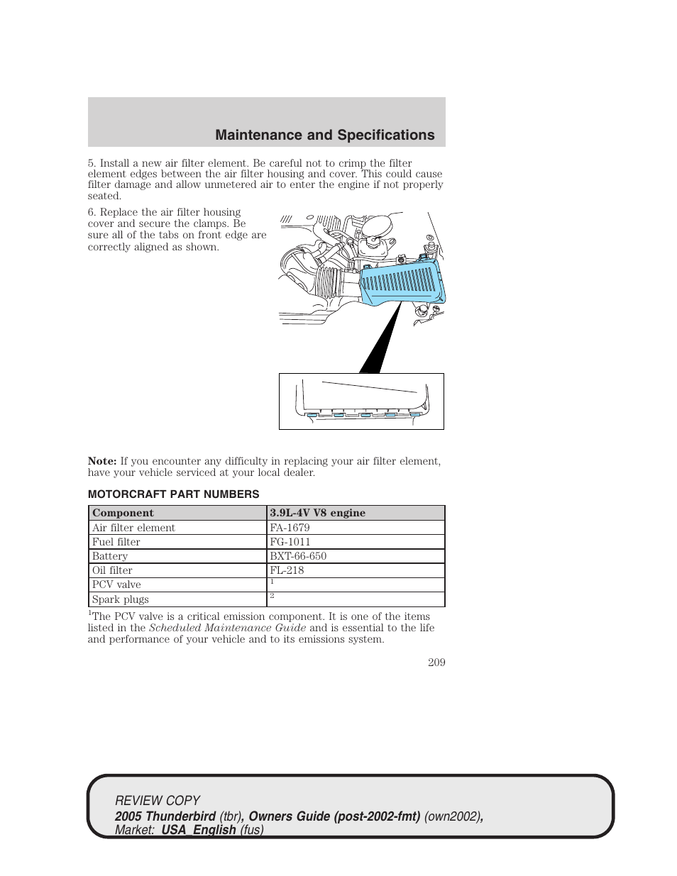 Maintenance and specifications | FORD 2005 Thunderbird v.1 User Manual | Page 209 / 224