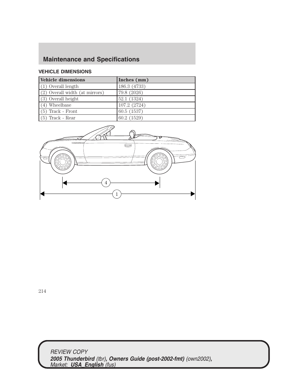 Maintenance and specifications | FORD 2005 Thunderbird v.1 User Manual | Page 214 / 224