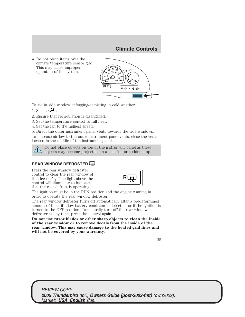Climate controls | FORD 2005 Thunderbird v.1 User Manual | Page 25 / 224