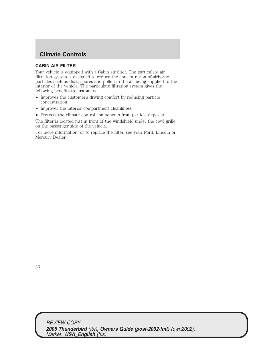 Climate controls | FORD 2005 Thunderbird v.1 User Manual | Page 26 / 224