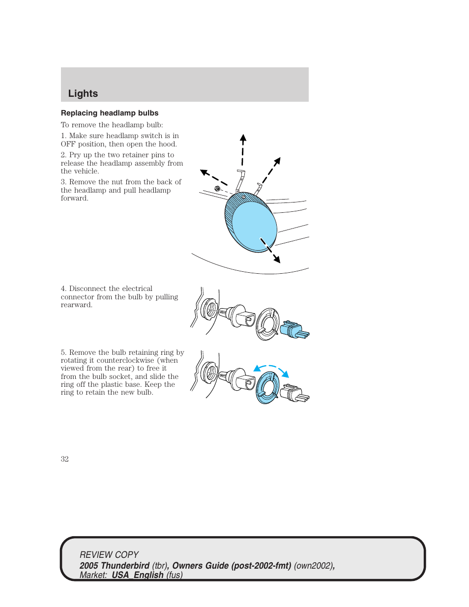 Lights | FORD 2005 Thunderbird v.1 User Manual | Page 32 / 224