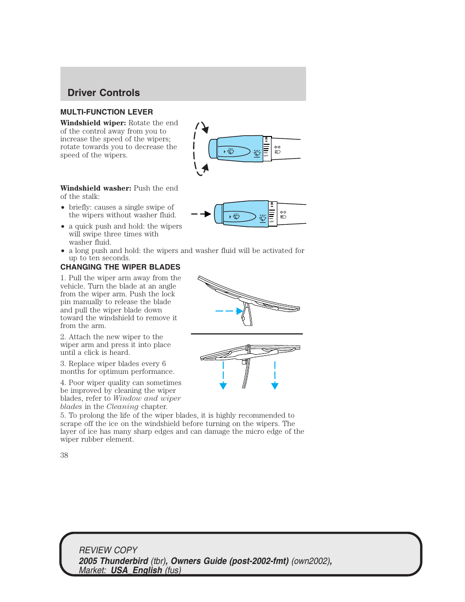 Driver controls | FORD 2005 Thunderbird v.1 User Manual | Page 38 / 224