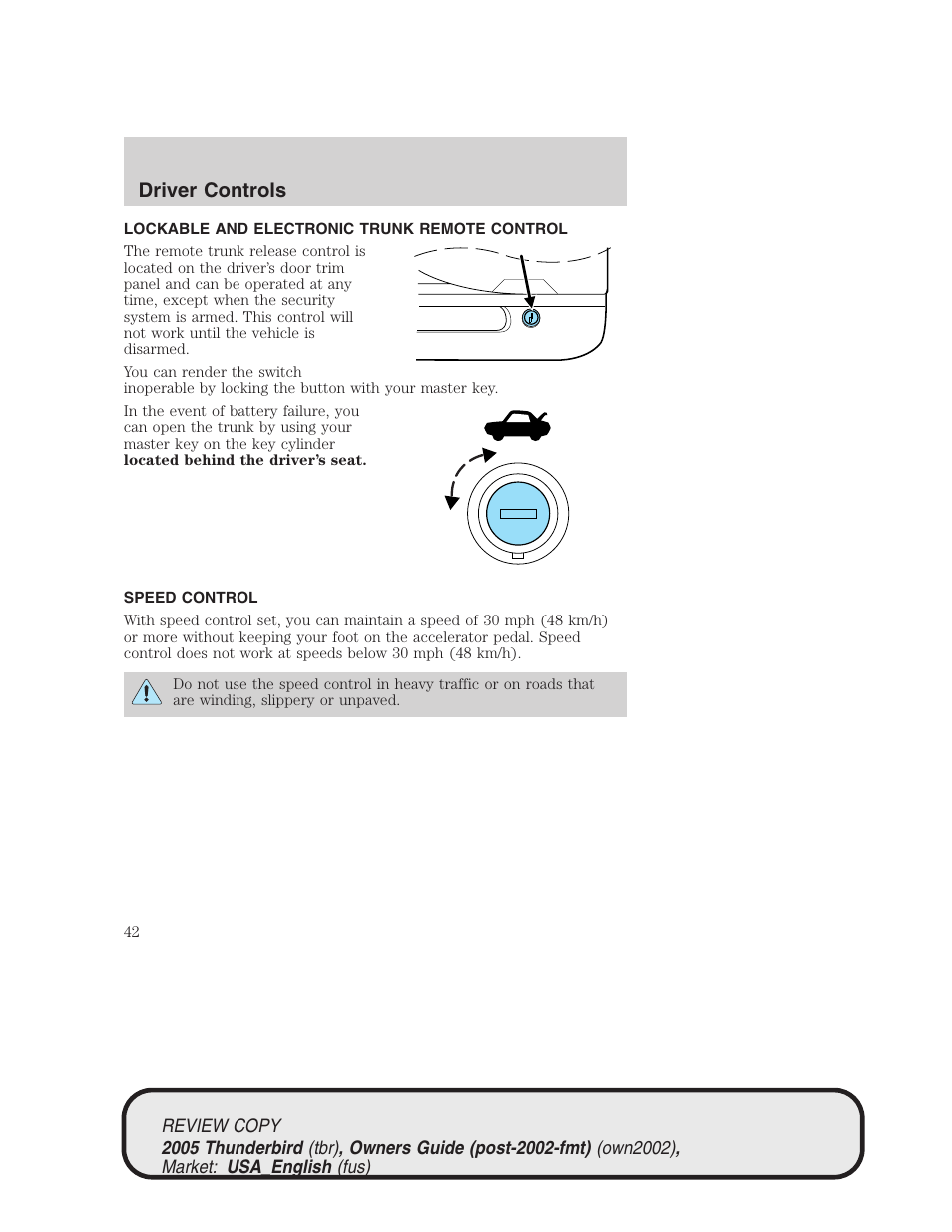 Driver controls | FORD 2005 Thunderbird v.1 User Manual | Page 42 / 224