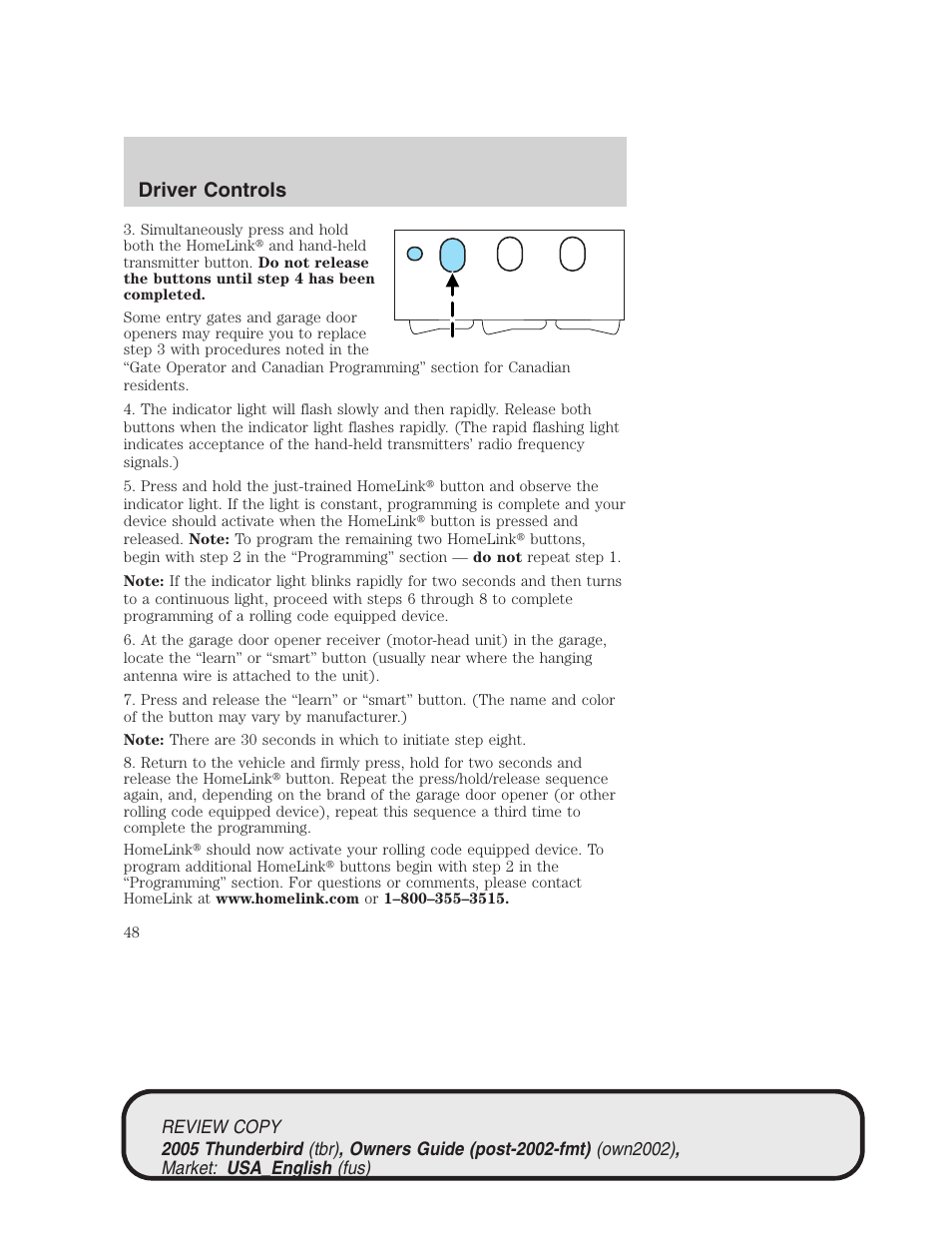 Driver controls | FORD 2005 Thunderbird v.1 User Manual | Page 48 / 224