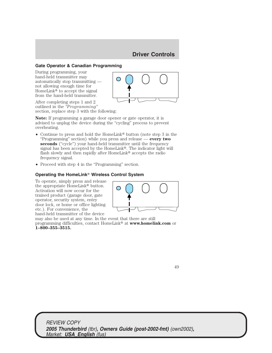 Driver controls | FORD 2005 Thunderbird v.1 User Manual | Page 49 / 224