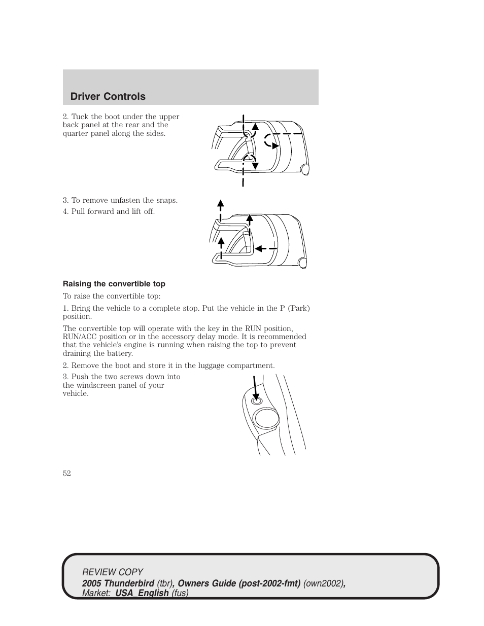 Driver controls | FORD 2005 Thunderbird v.1 User Manual | Page 52 / 224