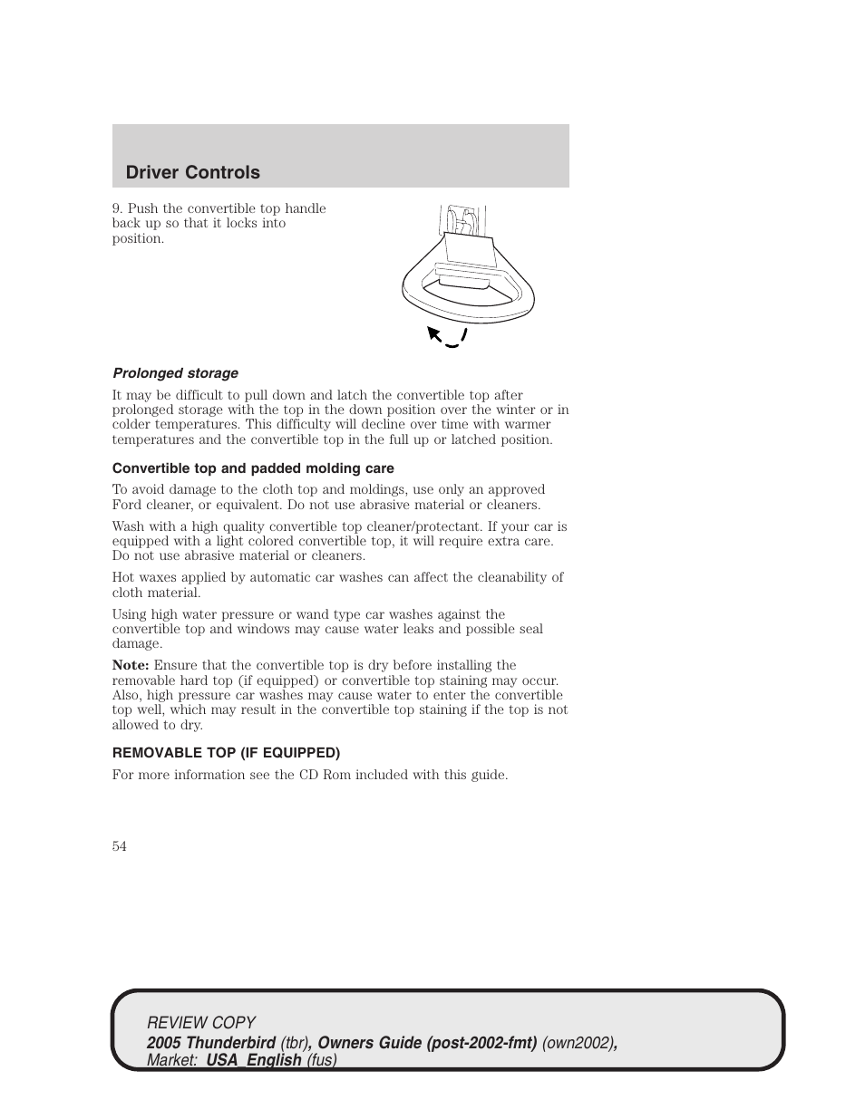 Driver controls | FORD 2005 Thunderbird v.1 User Manual | Page 54 / 224