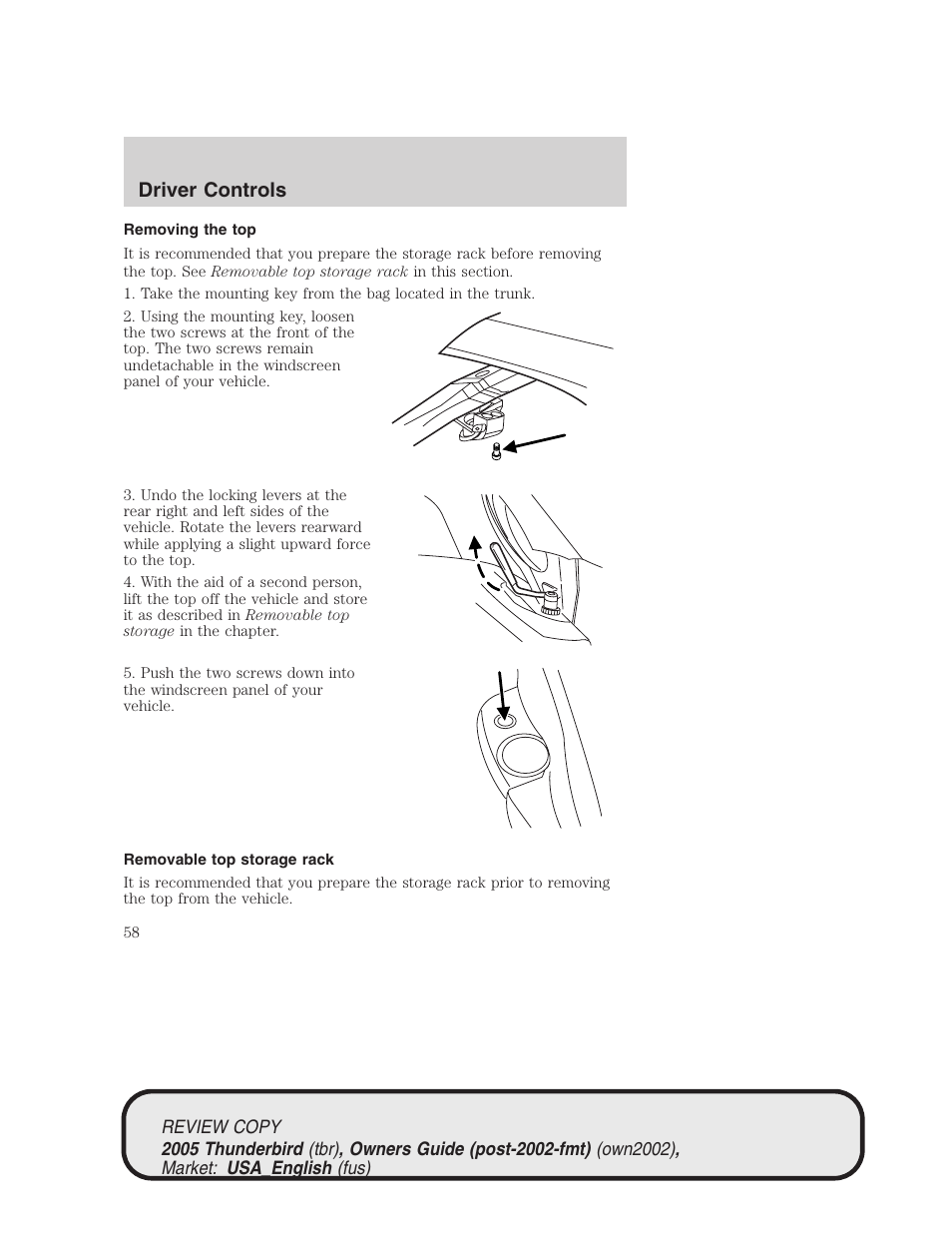 Driver controls | FORD 2005 Thunderbird v.1 User Manual | Page 58 / 224